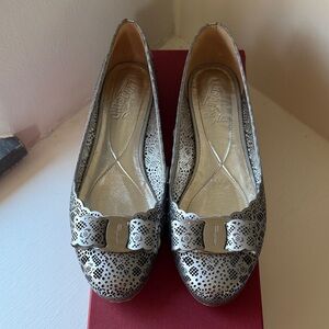 Salvatore Ferragamo Metallic Silver Flats
